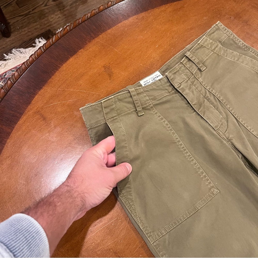 Nili Lotan Jenna Pant Low-Rise Twill Military Raw Hem Green Size 4 Patch Pockets - Picture 7 of 16